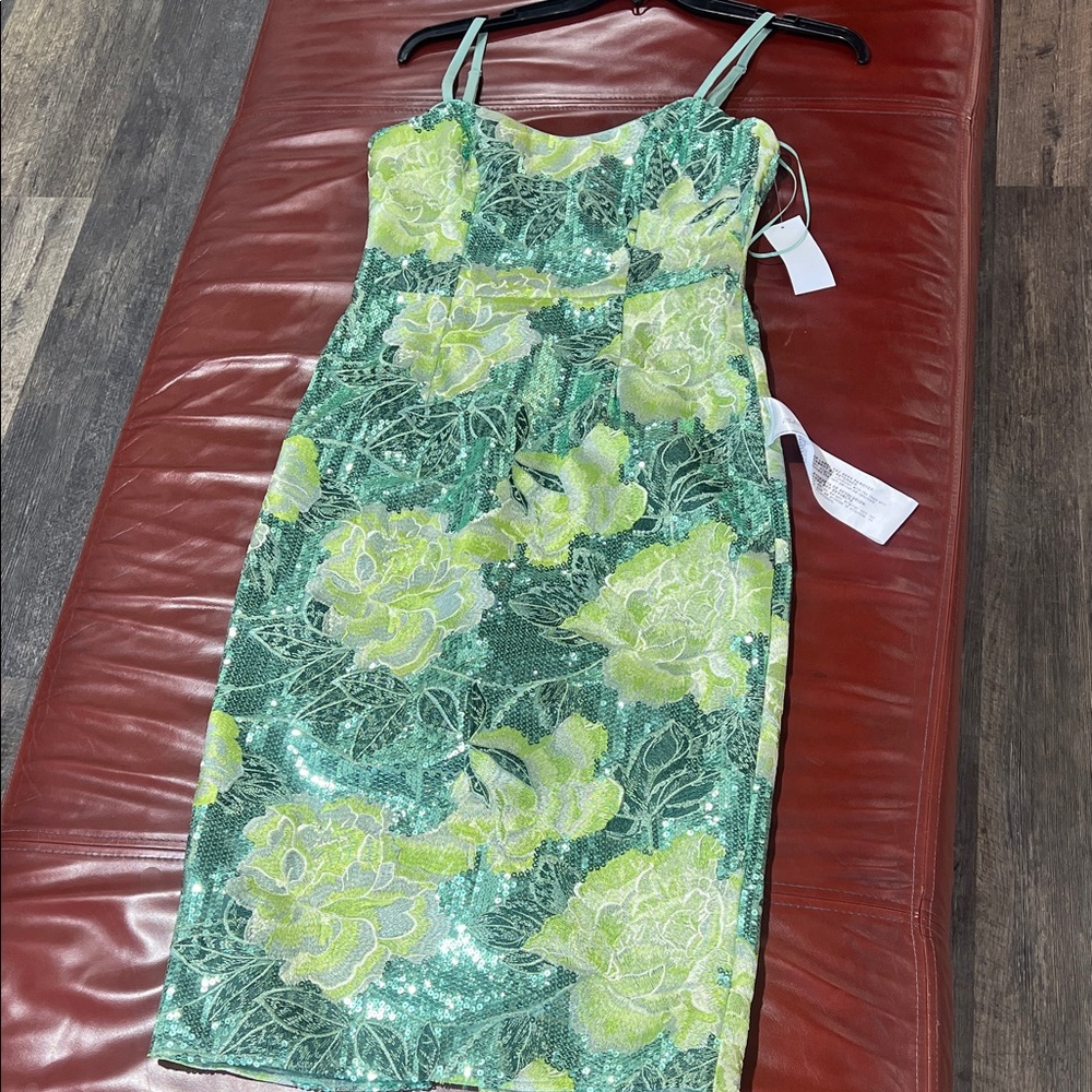 Dress the Population Green & Lime Floral Sequin Midi Dress